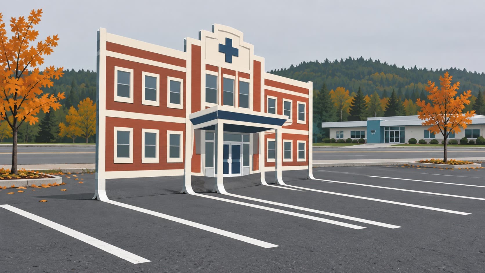 An asphalt parking lot on the site where Enumclaw's memorial hospital stood from 1949 until 2011